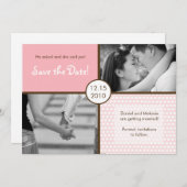 5x7ピンク水玉模様フォトセーブ・ザ・デート案内 招待状 (正面/裏面)