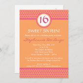 5x7ピンク&オレンジ水玉模様16誕生日招待状 招待状 (正面/裏面)