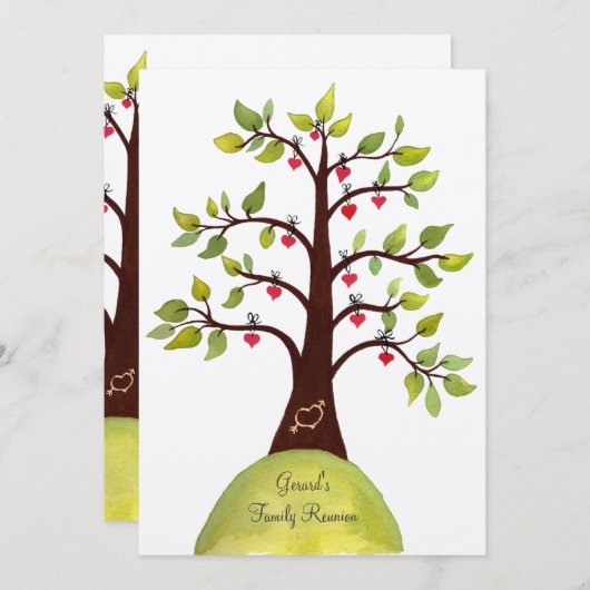 5x7ファミリ懇親会水彩ハートツリー招待状 招待状 (正面/裏面)