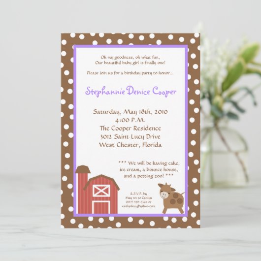 5x7ファームレッドバーンカウバースデーパーティーへの招待 招待状 (スタンド正面)