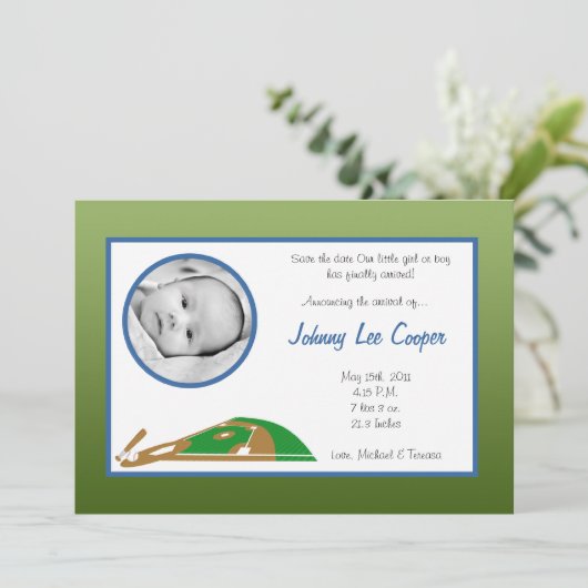 5x7フォトスポーツのベースボール誕生の発表 招待状 (スタンド正面)