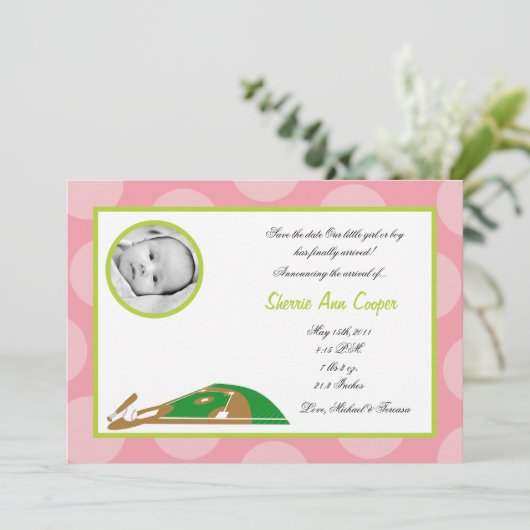 5x7フォトスポーツソフトボール誕生の発表 招待状 (スタンド正面)