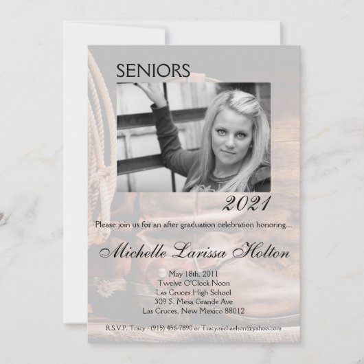 5x7フォト卒業パーティー招待状カウボーイブーツ 招待状 (正面)