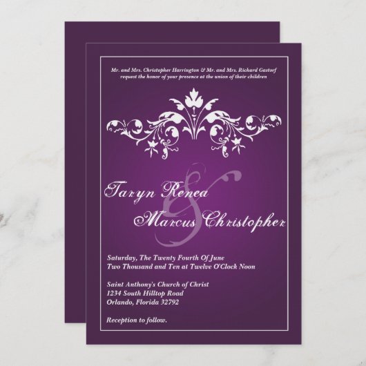 5x7フローラフィリグリーパープル結婚式招待状 招待状 (正面/裏面)