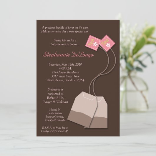 5x7ブラウンのティーバッグのお茶会のベビーシャワーの招待状 招待状 (スタンド正面)