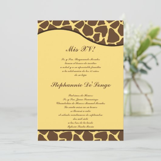 5x7ブラウンイエローキリンキンセアニェラパーティー招待状 招待状 (スタンド正面)