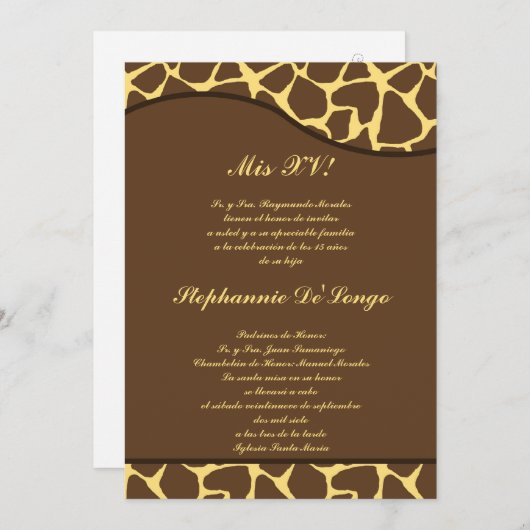 5x7ブラウンイエローキリンキンセアニェラパーティー招待状 招待状 (正面/裏面)