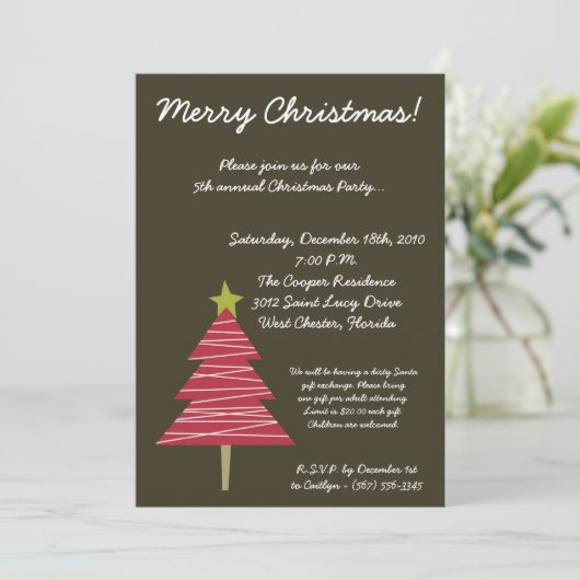 5x7ブラウンレッドクリスマスツリークリスマスパーティの招待状 招待状 (スタンド正面)