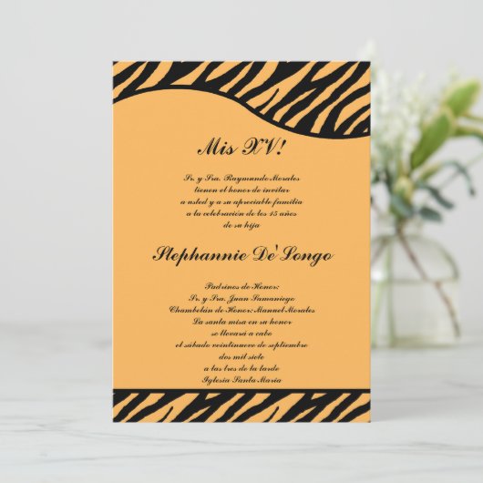 5x7ブラックオレンジタイガーキンセアニェラパーティー招待状 招待状 (スタンド正面)