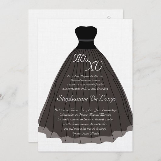 5x7ブラックドレスキンセアニェラ誕生日招待状 招待状 (正面/裏面)