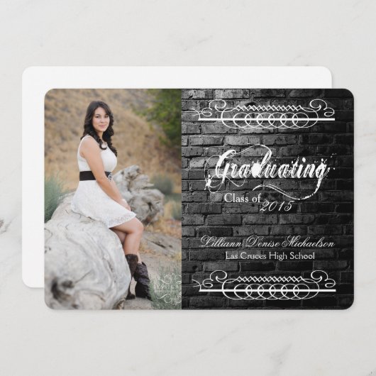 5x7ブラックブリック建物ウォール上級者向け発表 案内状 (正面/裏面)