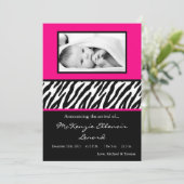 5x7ブラックホットピンクゼブラPHOTO誕生発表 案内状 (スタンド正面)