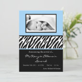 5x7ブラックLigh Blue Zebra PHOTO Birth Announcement 案内状 (スタンド正面)