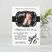 5x7ブラックWhitバンドPHOTO甘い16誕生日招待状 招待状 (スタンド正面)
