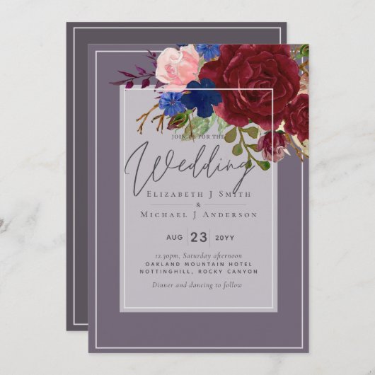 5x7ブルゴーニュの夢ブルーピンク結婚の予算 (正面/裏面)