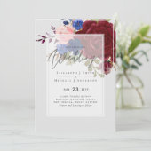 5x7ブルゴーニュブルーピンクフローラ結婚式招待状 (スタンド正面)