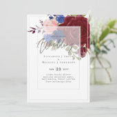 5x7ブルゴーニュブルーピンクフローラ結婚式招待状 (スタンド正面)