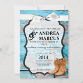 5x7ブルーウッドバーンドアブーツカントリー素朴 招待状 (正面)