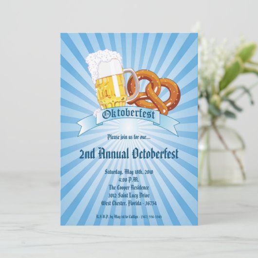 5x7ブルーオクトーバーフェストビールプレッツェルパーティの招待状 招待状 (スタンド正面)