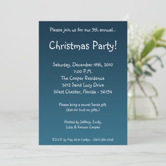 5x7ブルークリスマスツリークリスマスパーティの招待状 招待状 (スタンド正面)