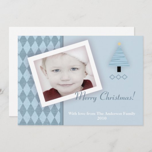 5x7ブルークリスマスツリーArgyl PHOTOクリスマスカード シーズンカード (正面/裏面)