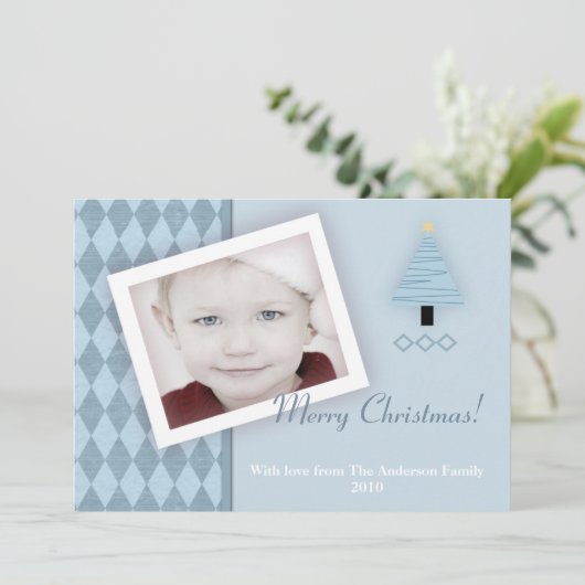 5x7ブルークリスマスツリーArgyl PHOTOクリスマスカード シーズンカード (スタンド正面)