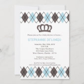 5x7ブルーグレーのアーガイル柄のな王冠のベビーシャワーの招待状 招待状 (正面)