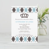 5x7ブルーグレーのアーガイル柄のな王冠のベビーシャワーの招待状 招待状 (スタンド正面)