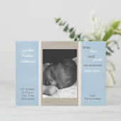 5x7ブルーグレーリボンバンド写真誕生のお知らせ 案内状 (スタンド正面)