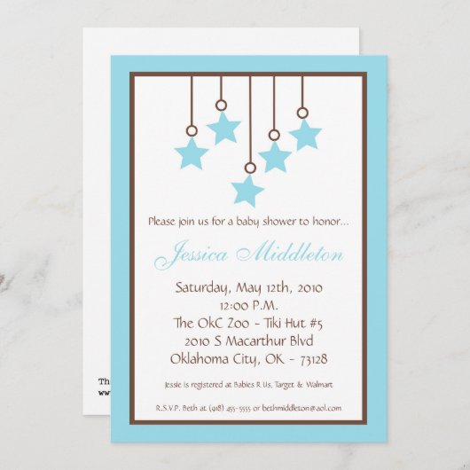 5x7ブルースターの移動式ベビーシャワーの招待状 招待状 (正面/裏面)