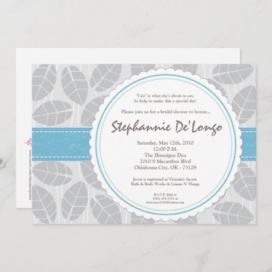 5x7ブルーバンド葉リーフ葉ブリダシャワー招待状 招待状 (正面/裏面)