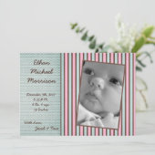 5x7ブルーピンク色のストライプ写真誕生のお知らせ 案内状 (スタンド正面)