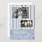 5x7ブルー&シルバースノーフレークフォトクリスマスカード シーズンカード (正面/裏面)