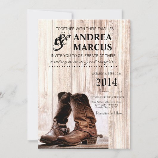 5x7ブーツカントリーウェスター素朴結婚式招待状 招待状 (正面)