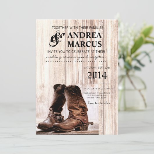 5x7ブーツカントリーウェスター素朴結婚式招待状 招待状 (スタンド正面)