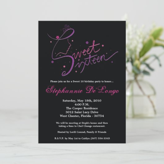 5x7プリンセスガールスウィート16誕生日招待状 招待状 (スタンド正面)