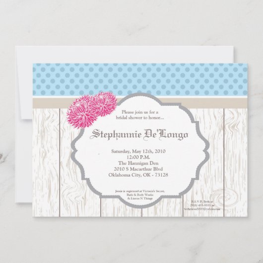 5x7プルメリアフラワーウッドブライダルシャワー招待状 招待状 (正面)