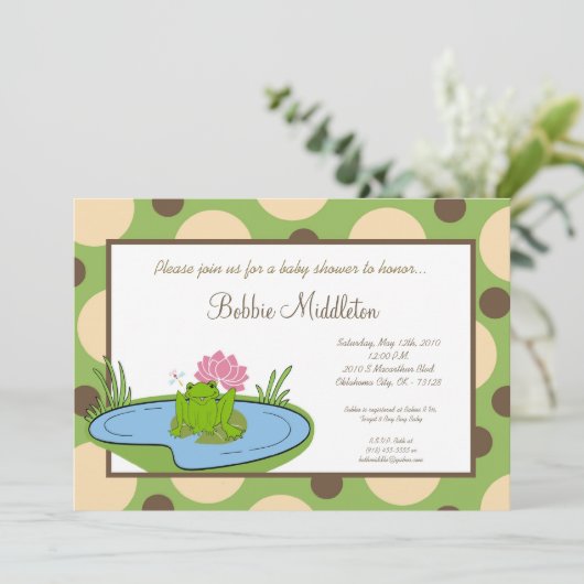 5x7ベビーのカエルの池のベビーシャワーの招待状 招待状 (スタンド正面)