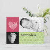 5x7ベビーガールピンクバード写真誕生のお知らせ 案内状 (スタンド正面)