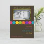 5x7ベビーガールブラウンポルカ写真誕生のお知らせ 案内状 (スタンド正面)