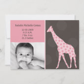 5x7ベビーガールPinkGiraffe写真誕生のお知らせ 案内状 (正面)