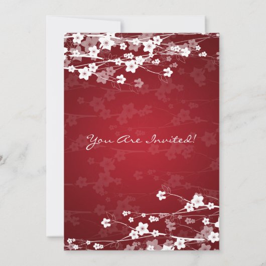 5x7ベビーシエレガントャワーさくらんぼブロッサムレッド 招待状 (裏面)