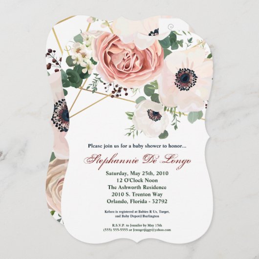 5x7ベビーシャワーの招待状の幾何学的な庭は上がりました 招待状 (正面/裏面)