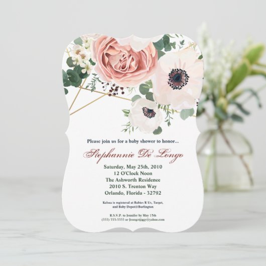 5x7ベビーシャワーの招待状の幾何学的な庭は上がりました 招待状 (スタンド正面)