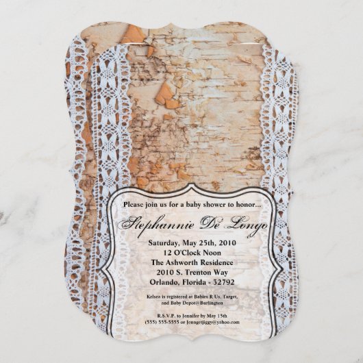5x7ベビーシャワー招待状カントリーバーンウッドレース 招待状 (正面/裏面)