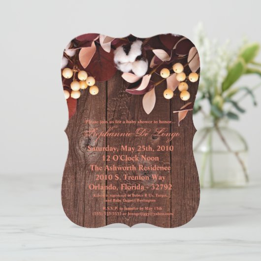 5x7ベビーシャワー招待状コットンブランチon Dark W 招待状 (スタンド正面)