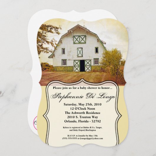 5x7ベビーシャワー招待状サンセットバーンカントリーラス 招待状 (正面/裏面)