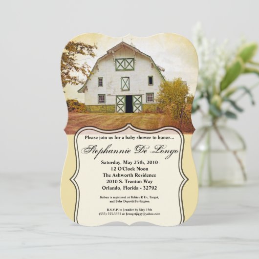 5x7ベビーシャワー招待状サンセットバーンカントリーラス 招待状 (スタンド正面)