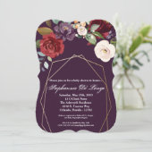 5x7ベビーシャワー招待状プラムパープルバラ金ゴールド 招待状 (スタンド正面)