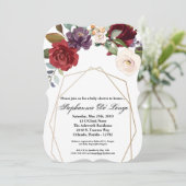 5x7ベビーシャワー招待状ホワイトローズ金ゴールドジオメトリ 招待状 (スタンド正面)